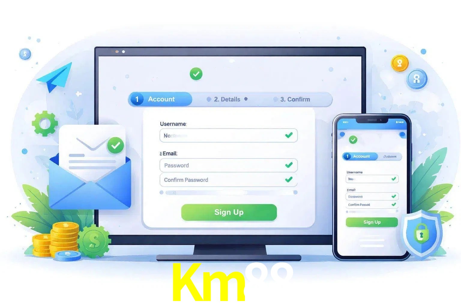 Registro de nuevo usuario y configuración de cuenta Km88